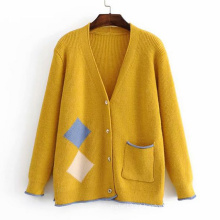 Wholesales long sleeves woolen handmade Jacquard cardigan womens sweater design with pockets